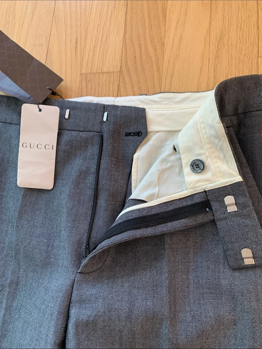 Gucci Men’s Wool Mohair Blend Straight Leg Dress Pants Two Tone Grey Melange 38